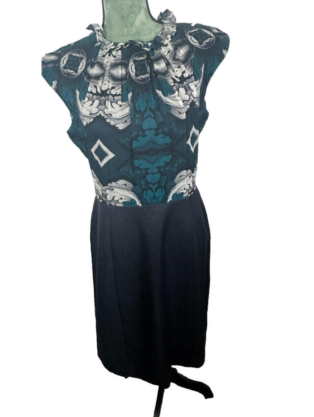 Antonio Melani Women's Dress Teal & Black Midi Dress Career Cocktail Size 10
